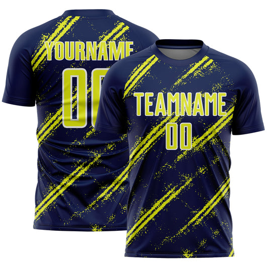 Custom Navy Neon Yellow-White Abstract Fragment Art Splash Sublimation Soccer Uniform Jersey - Sky-Custom