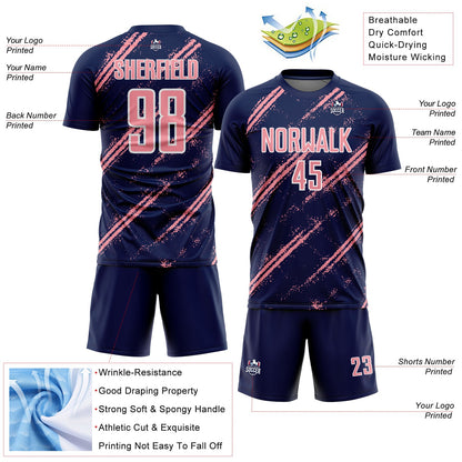 Custom Navy Medium Pink-White Abstract Fragment Art Splash Sublimation Soccer Uniform Jersey - Sky-Custom