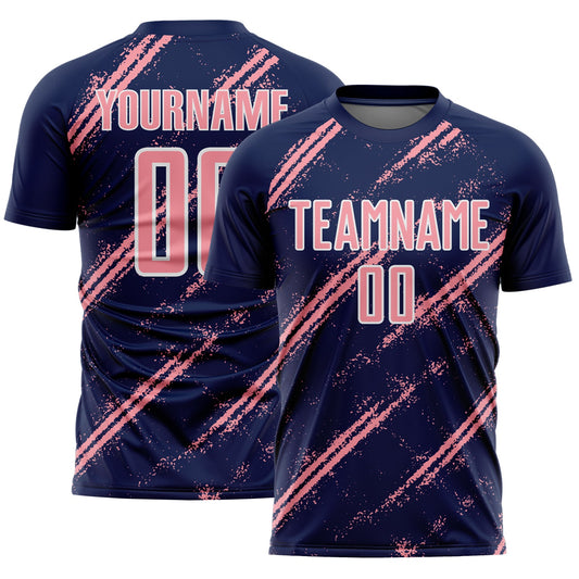 Custom Navy Medium Pink-White Abstract Fragment Art Splash Sublimation Soccer Uniform Jersey - Sky-Custom