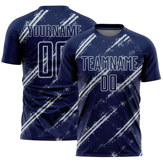 Custom Navy Silver Abstract Fragment Art Splash Sublimation Soccer Uniform Jersey - Sky-Custom
