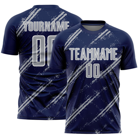 Custom Navy Gray-White Abstract Fragment Art Splash Sublimation Soccer Uniform Jersey - Sky-Custom