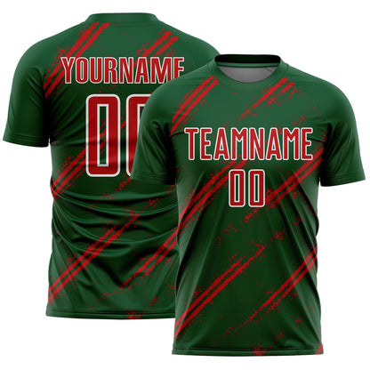 Custom Green Red-White Abstract Fragment Art Splash Sublimation Soccer Uniform Jersey - Sky-Custom