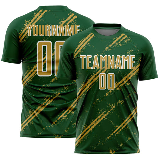 Custom Green Old Gold-White Abstract Fragment Art Splash Sublimation Soccer Uniform Jersey - Sky-Custom
