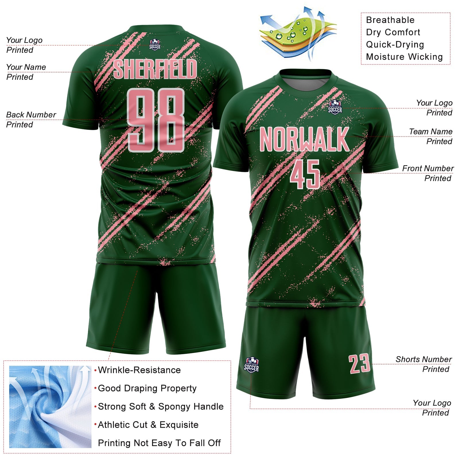 Custom Green Medium Pink-White Abstract Fragment Art Splash Sublimation Soccer Uniform Jersey - Sky-Custom