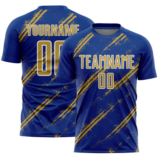 Custom Royal Old Gold-White Abstract Fragment Art Splash Sublimation Soccer Uniform Jersey - Sky-Custom
