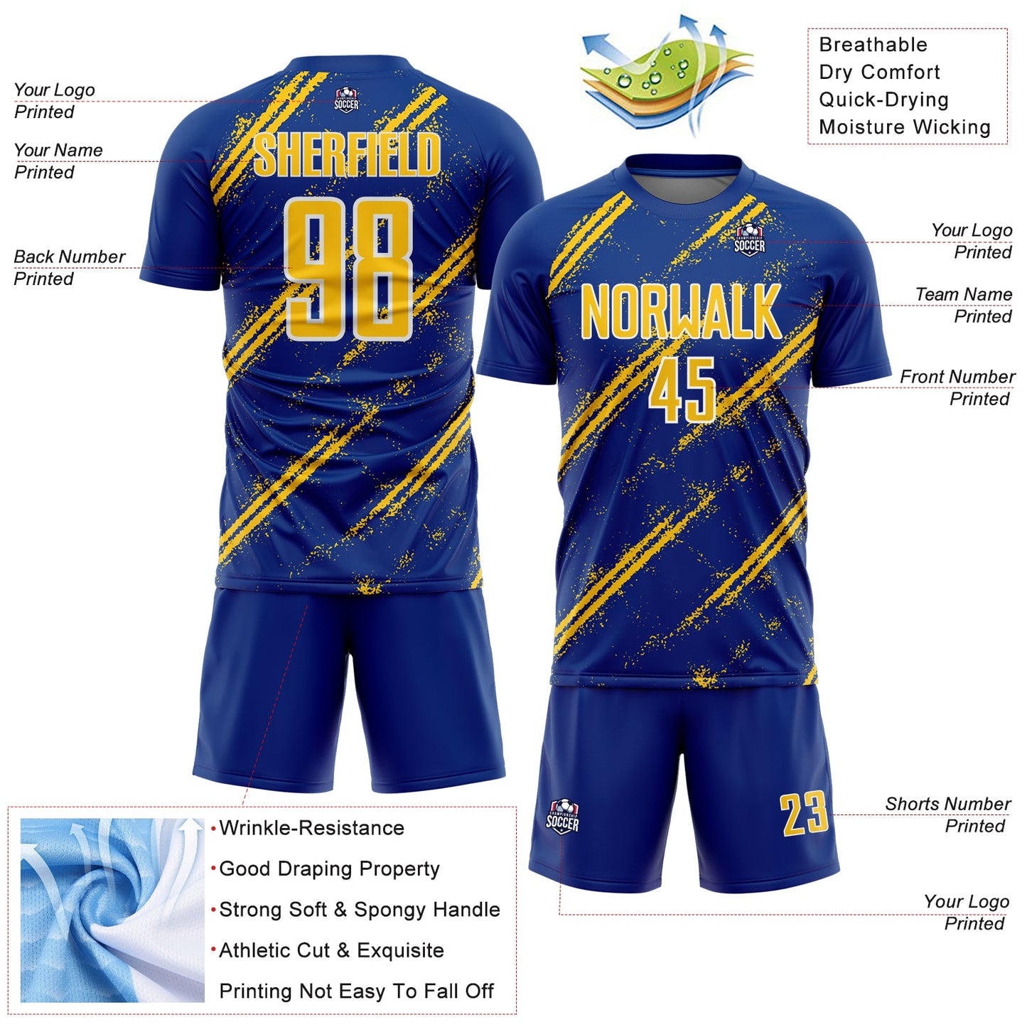 Custom Royal Yellow-White Abstract Fragment Art Splash Sublimation Soccer Uniform Jersey - Sky-Custom