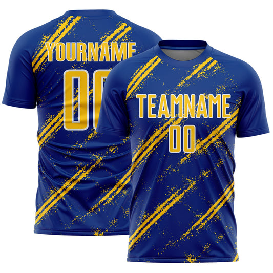 Custom Royal Yellow-White Abstract Fragment Art Splash Sublimation Soccer Uniform Jersey - Sky-Custom