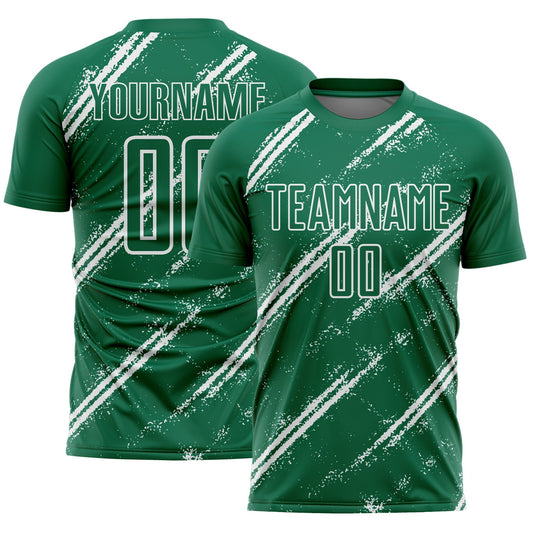 Custom Kelly Green White Abstract Fragment Art Splash Sublimation Soccer Uniform Jersey - Sky-Custom