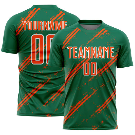 Custom Kelly Green Orange-White Abstract Fragment Art Splash Sublimation Soccer Uniform Jersey - Sky-Custom
