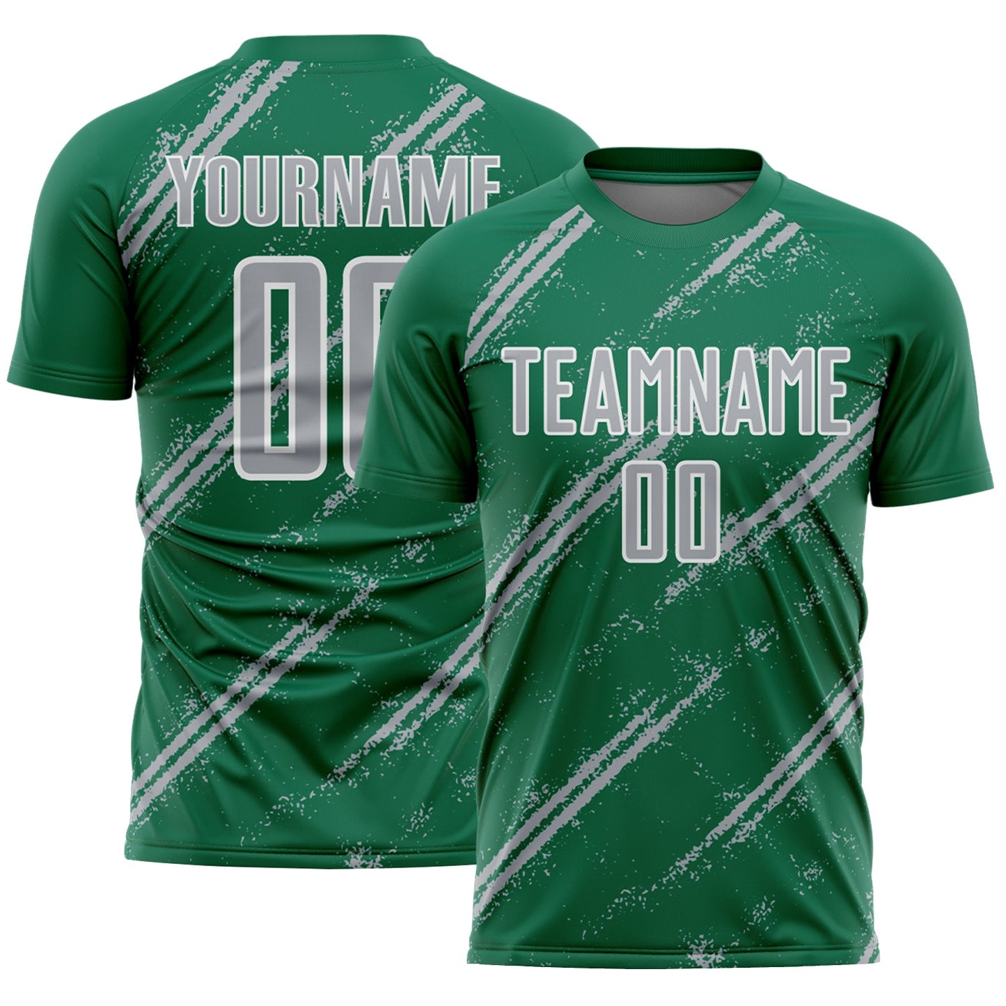 Custom Kelly Green Gray-White Abstract Fragment Art Splash Sublimation Soccer Uniform Jersey - Sky-Custom