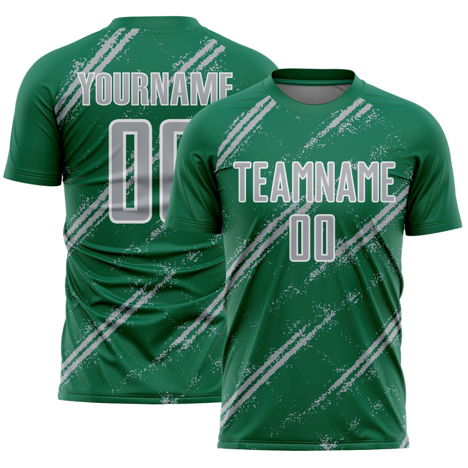 Custom Kelly Green Gray-White Abstract Fragment Art Splash Sublimation Soccer Uniform Jersey - Sky-Custom