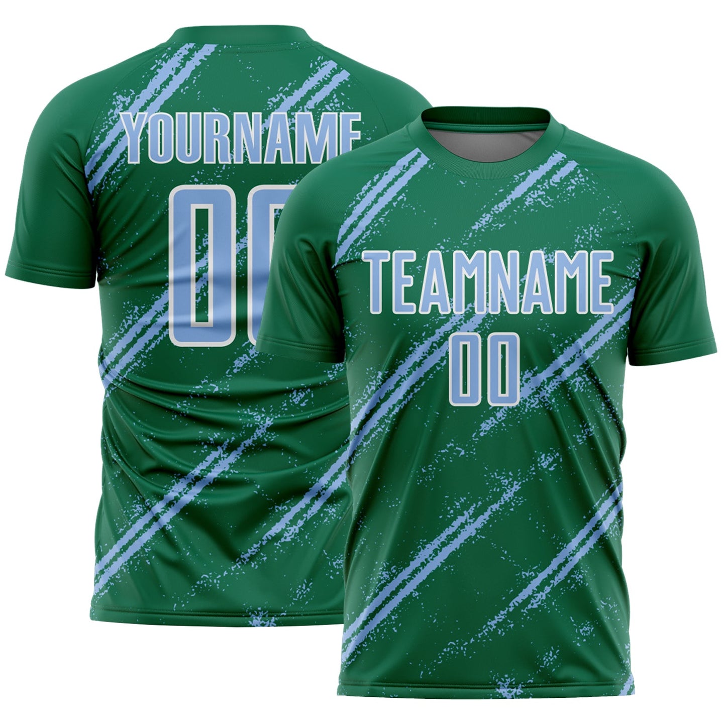 Custom Kelly Green Light Blue-White Abstract Fragment Art Splash Sublimation Soccer Uniform Jersey - Sky-Custom