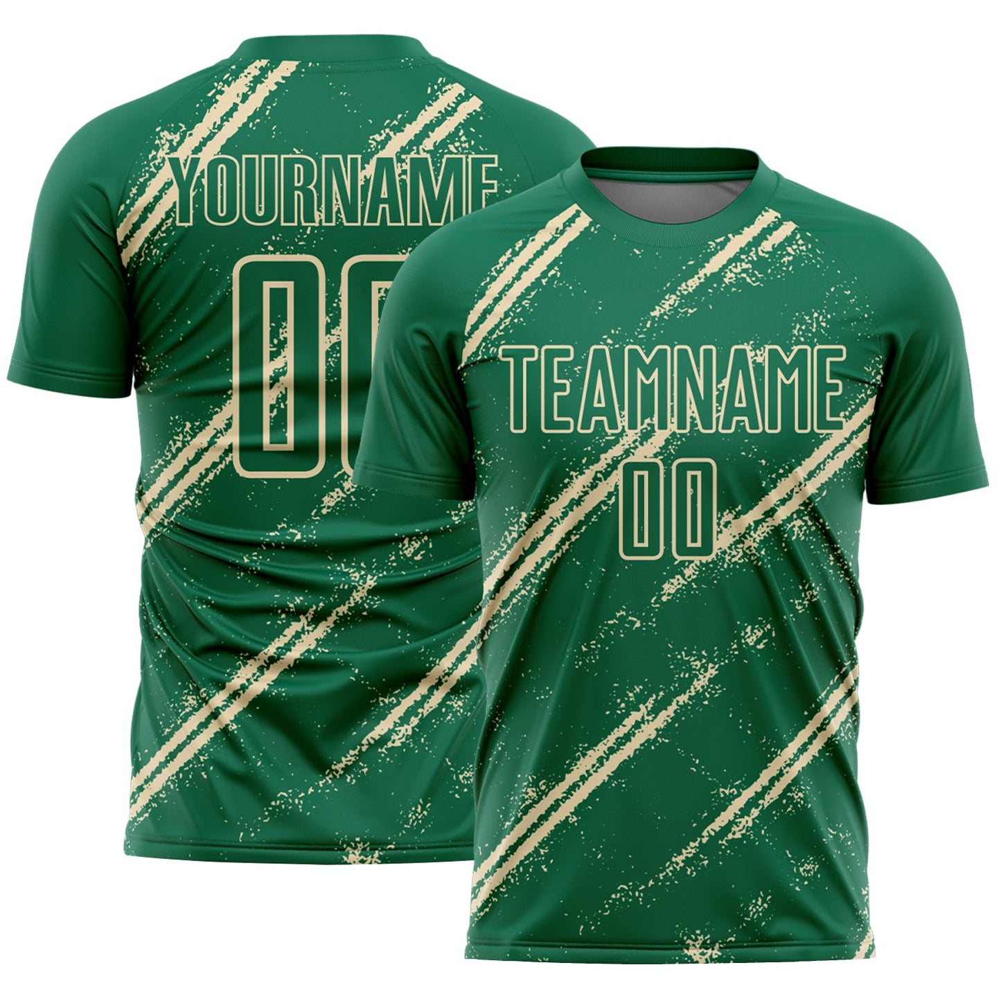 Custom Kelly Green Cream Abstract Fragment Art Splash Sublimation Soccer Uniform Jersey - Sky-Custom
