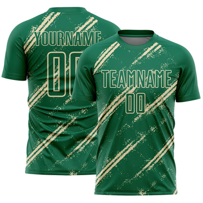 Custom Kelly Green Cream Abstract Fragment Art Splash Sublimation Soccer Uniform Jersey - Sky-Custom