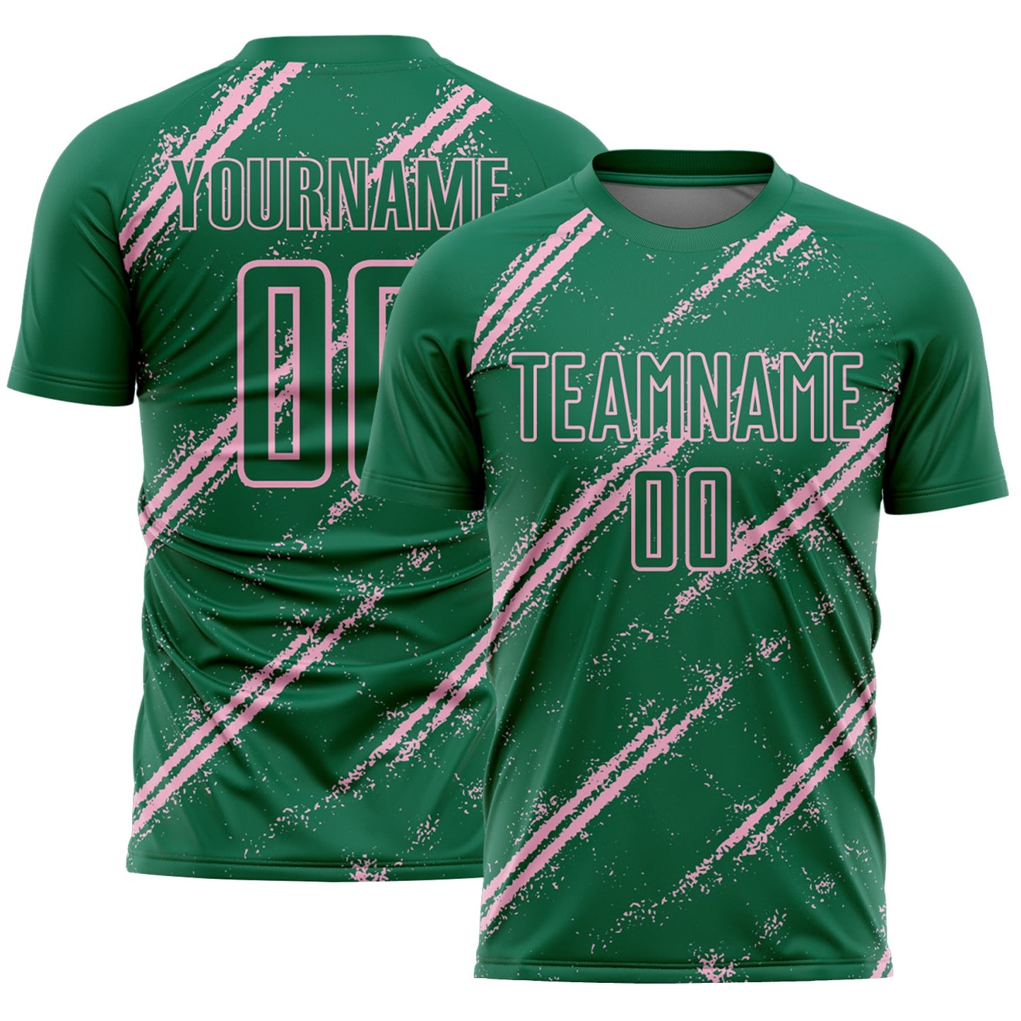 Custom Kelly Green Light Pink Abstract Fragment Art Splash Sublimation Soccer Uniform Jersey - Sky-Custom
