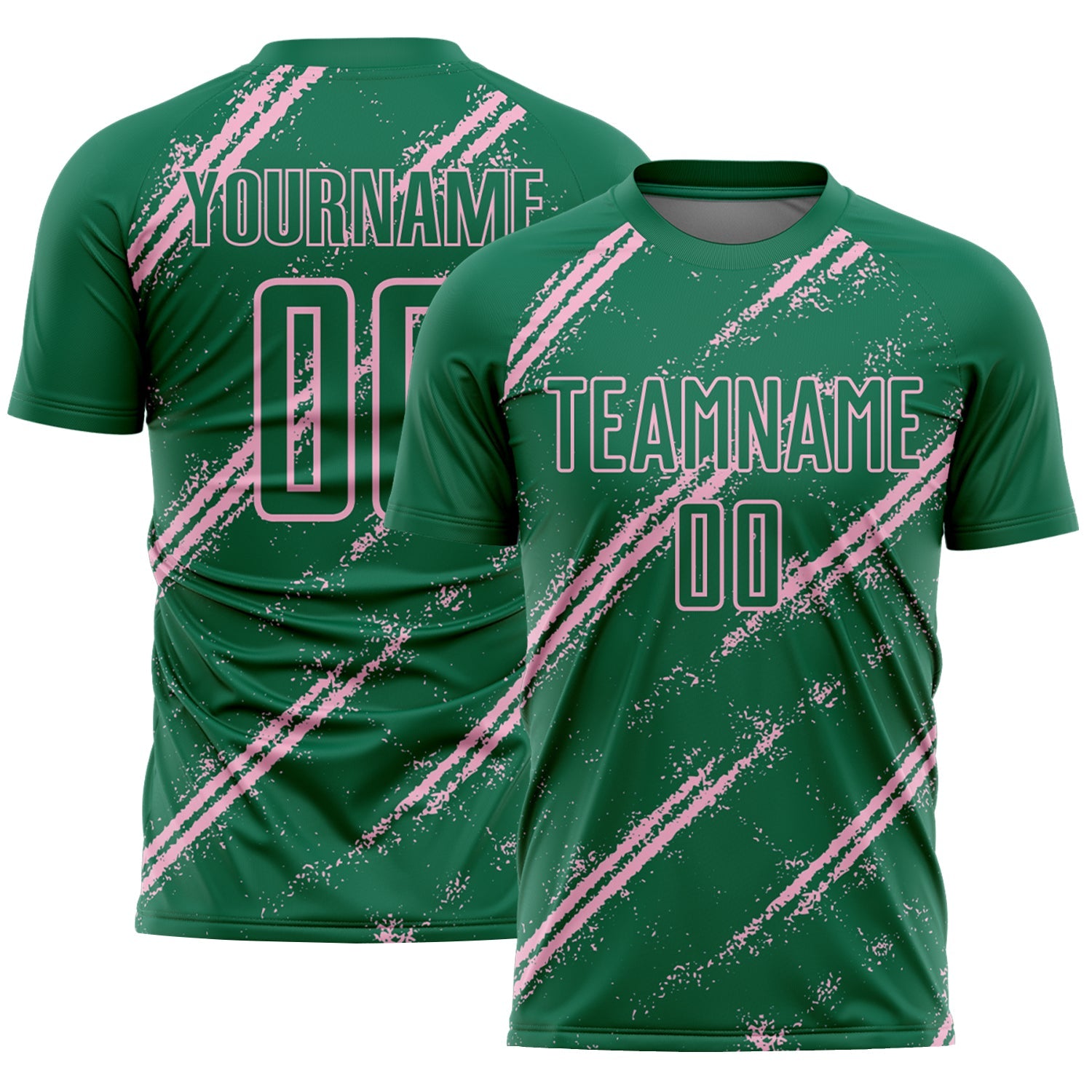 Custom Kelly Green Light Pink Abstract Fragment Art Splash Sublimation Soccer Uniform Jersey - Sky-Custom