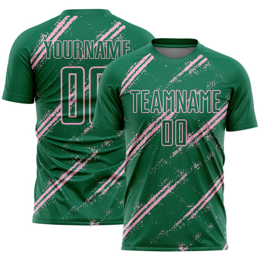 Custom Kelly Green Light Pink Abstract Fragment Art Splash Sublimation Soccer Uniform Jersey - Sky-Custom
