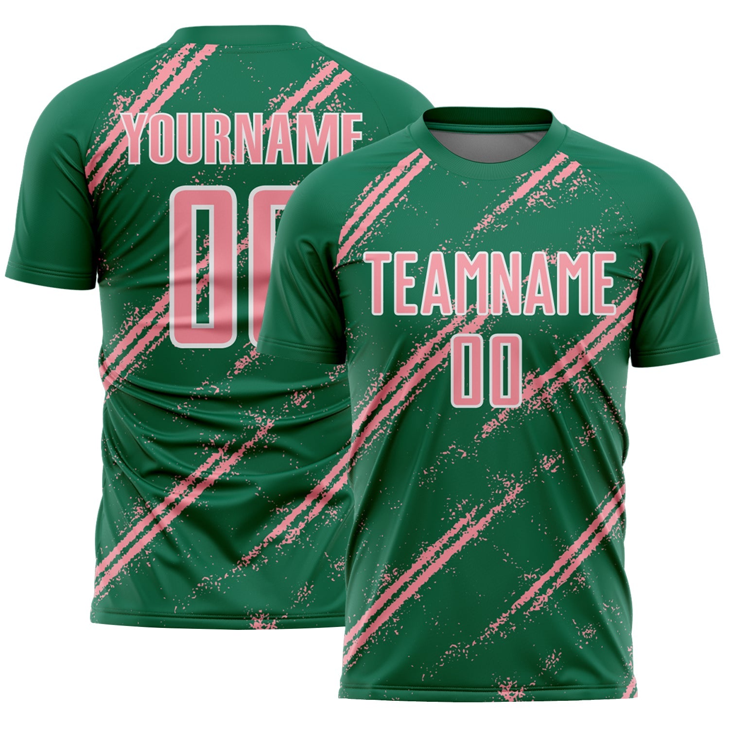 Custom Kelly Green Medium Pink-White Abstract Fragment Art Splash Sublimation Soccer Uniform Jersey - Sky-Custom