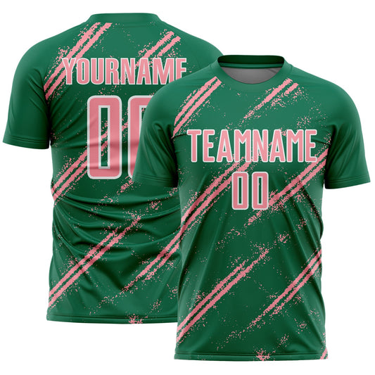 Custom Kelly Green Medium Pink-White Abstract Fragment Art Splash Sublimation Soccer Uniform Jersey - Sky-Custom