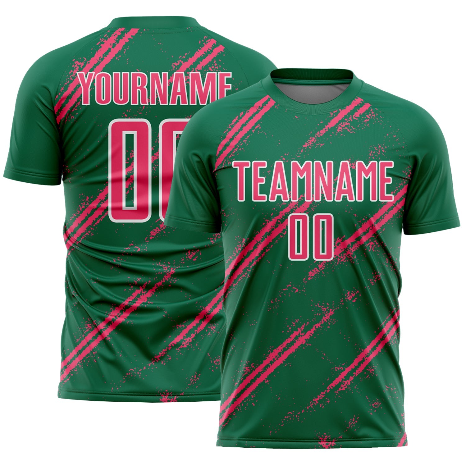 Custom Kelly Green Neon Pink-White Abstract Fragment Art Splash Sublimation Soccer Uniform Jersey - Sky-Custom