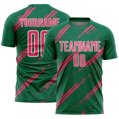Custom Kelly Green Neon Pink-White Abstract Fragment Art Splash Sublimation Soccer Uniform Jersey - Sky-Custom