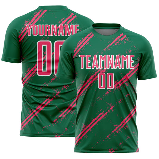 Custom Kelly Green Neon Pink-White Abstract Fragment Art Splash Sublimation Soccer Uniform Jersey - Sky-Custom