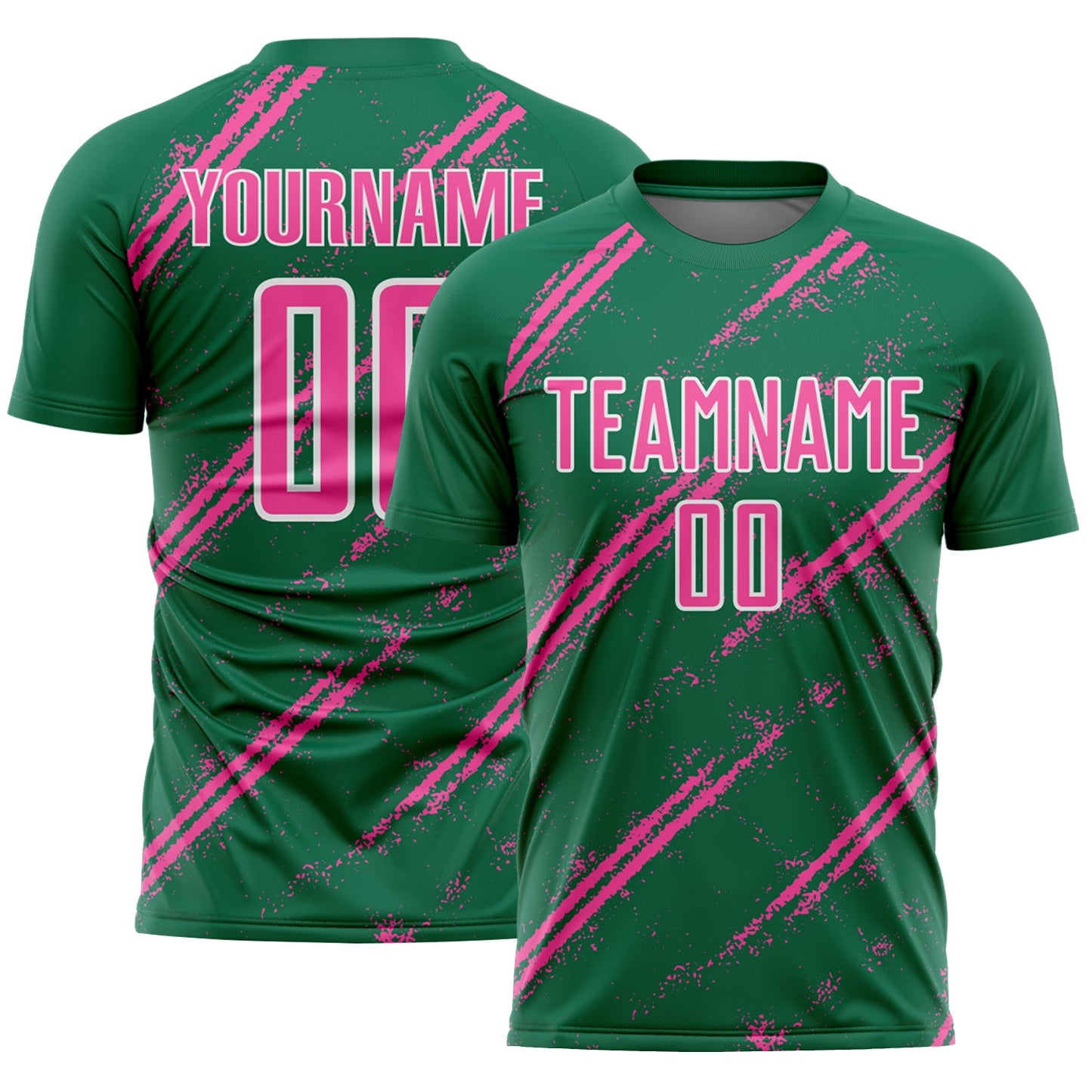 Custom Kelly Green Pink-White Abstract Fragment Art Splash Sublimation Soccer Uniform Jersey - Sky-Custom
