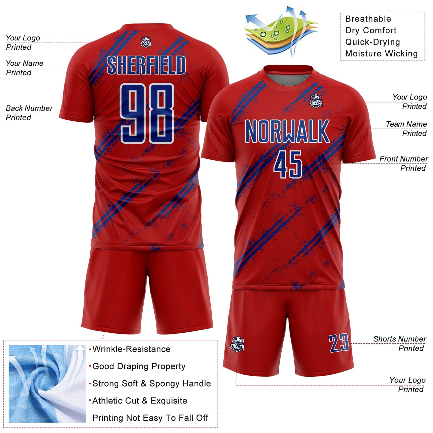 Custom Red Royal-White Abstract Fragment Art Splash Sublimation Soccer Uniform Jersey - Sky-Custom