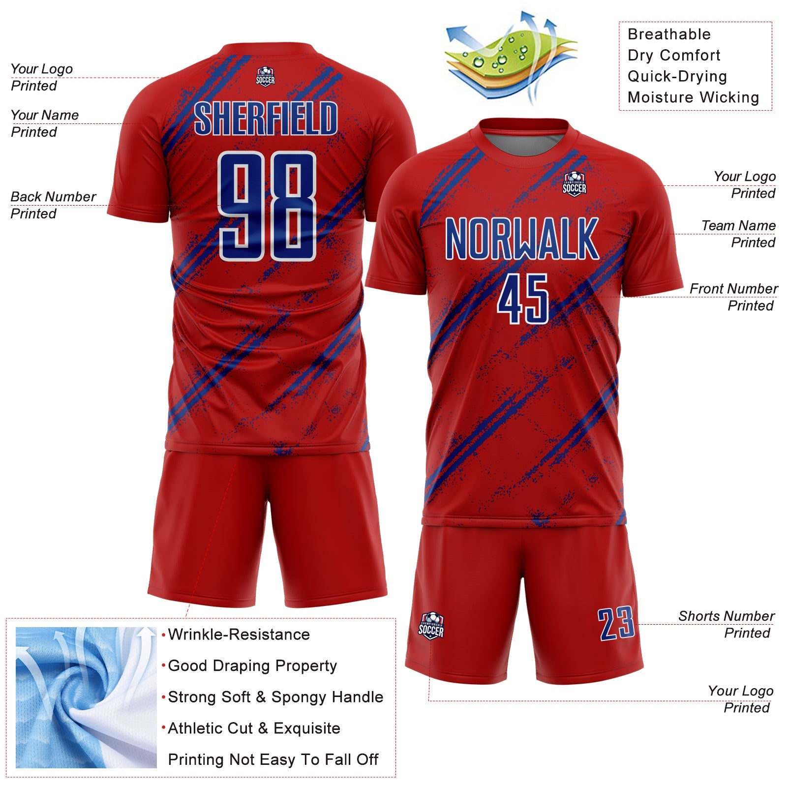 Custom Red Royal-White Abstract Fragment Art Splash Sublimation Soccer Uniform Jersey - Sky-Custom