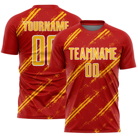 Custom Red Gold-White Abstract Fragment Art Splash Sublimation Soccer Uniform Jersey - Sky-Custom
