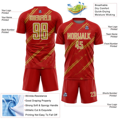 Custom Red Old Gold-White Abstract Fragment Art Splash Sublimation Soccer Uniform Jersey - Sky-Custom