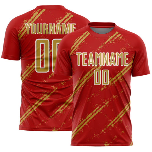 Custom Red Old Gold-White Abstract Fragment Art Splash Sublimation Soccer Uniform Jersey - Sky-Custom