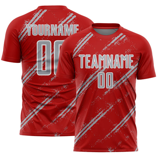 Custom Red Gray-White Abstract Fragment Art Splash Sublimation Soccer Uniform Jersey - Sky-Custom
