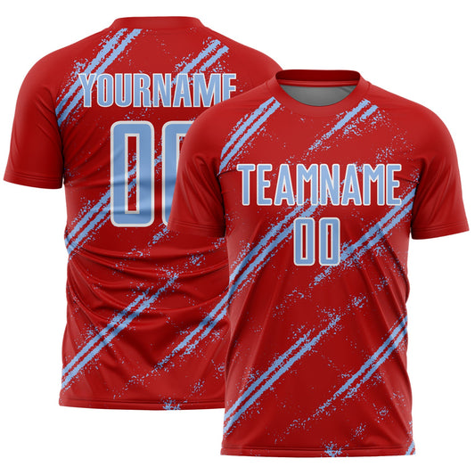 Custom Red Light Blue-White Abstract Fragment Art Splash Sublimation Soccer Uniform Jersey - Sky-Custom