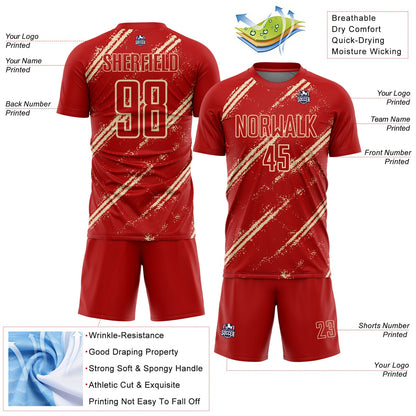 Custom Red Cream Abstract Fragment Art Splash Sublimation Soccer Uniform Jersey - Sky-Custom