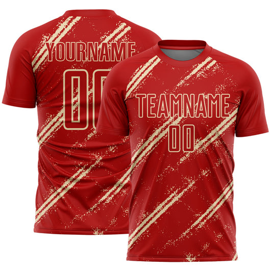 Custom Red Cream Abstract Fragment Art Splash Sublimation Soccer Uniform Jersey - Sky-Custom