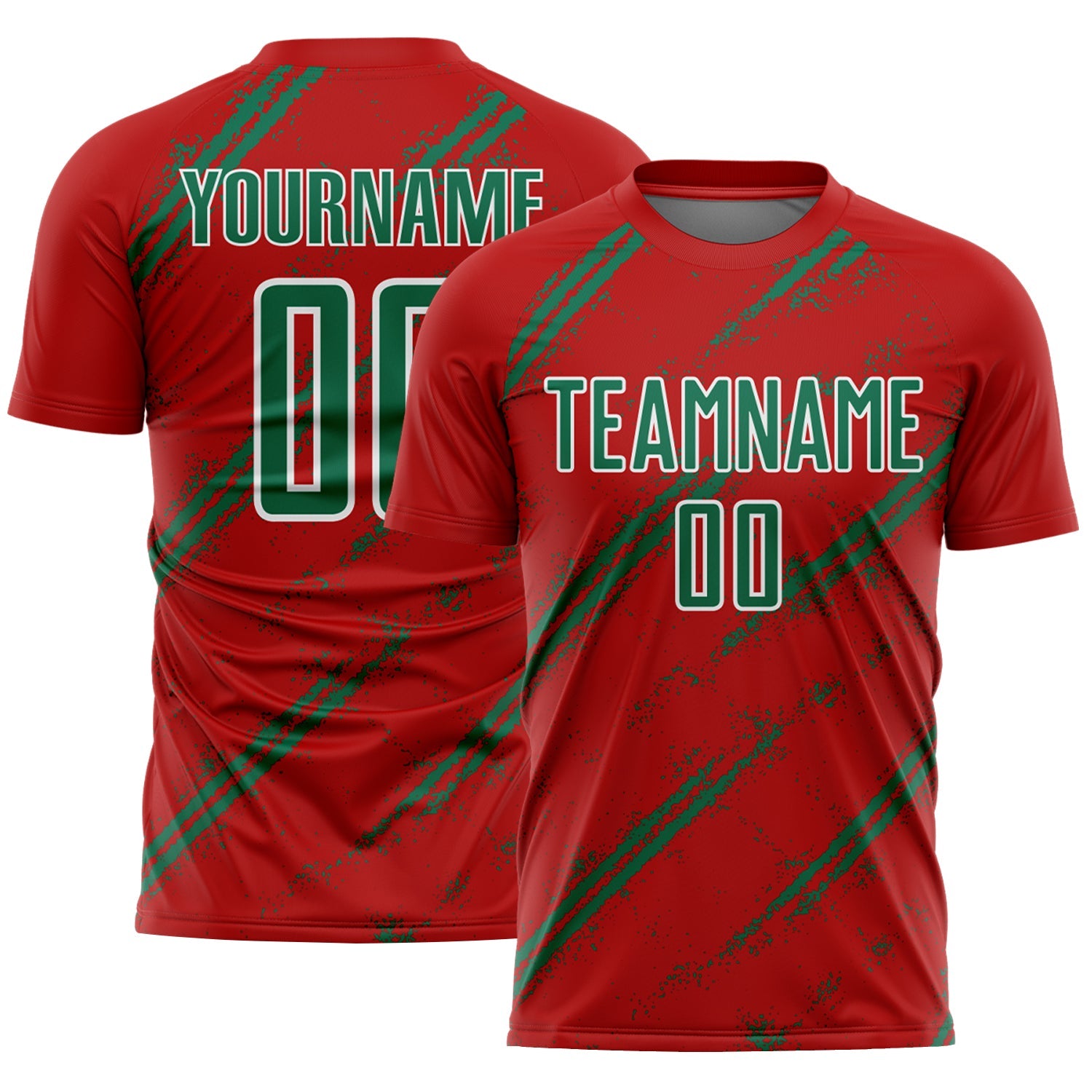 Custom Red Kelly Green-White Abstract Fragment Art Splash Sublimation Soccer Uniform Jersey - Sky-Custom