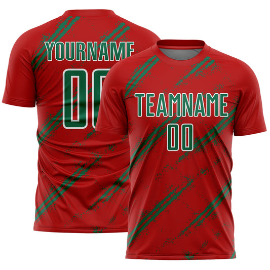 Custom Red Kelly Green-White Abstract Fragment Art Splash Sublimation Soccer Uniform Jersey - Sky-Custom