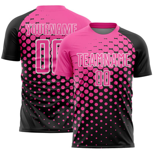 Custom Black Pink-White Modern Polka Dot Sublimation Soccer Uniform Jersey - Sky-Custom