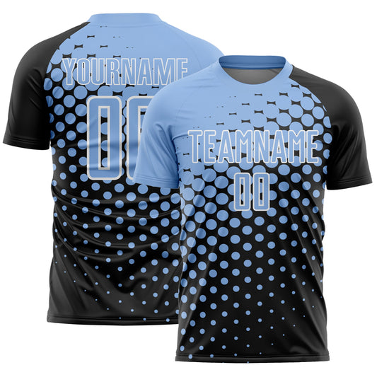 Custom Black Light Blue-White Modern Polka Dot Sublimation Soccer Uniform Jersey - Sky-Custom