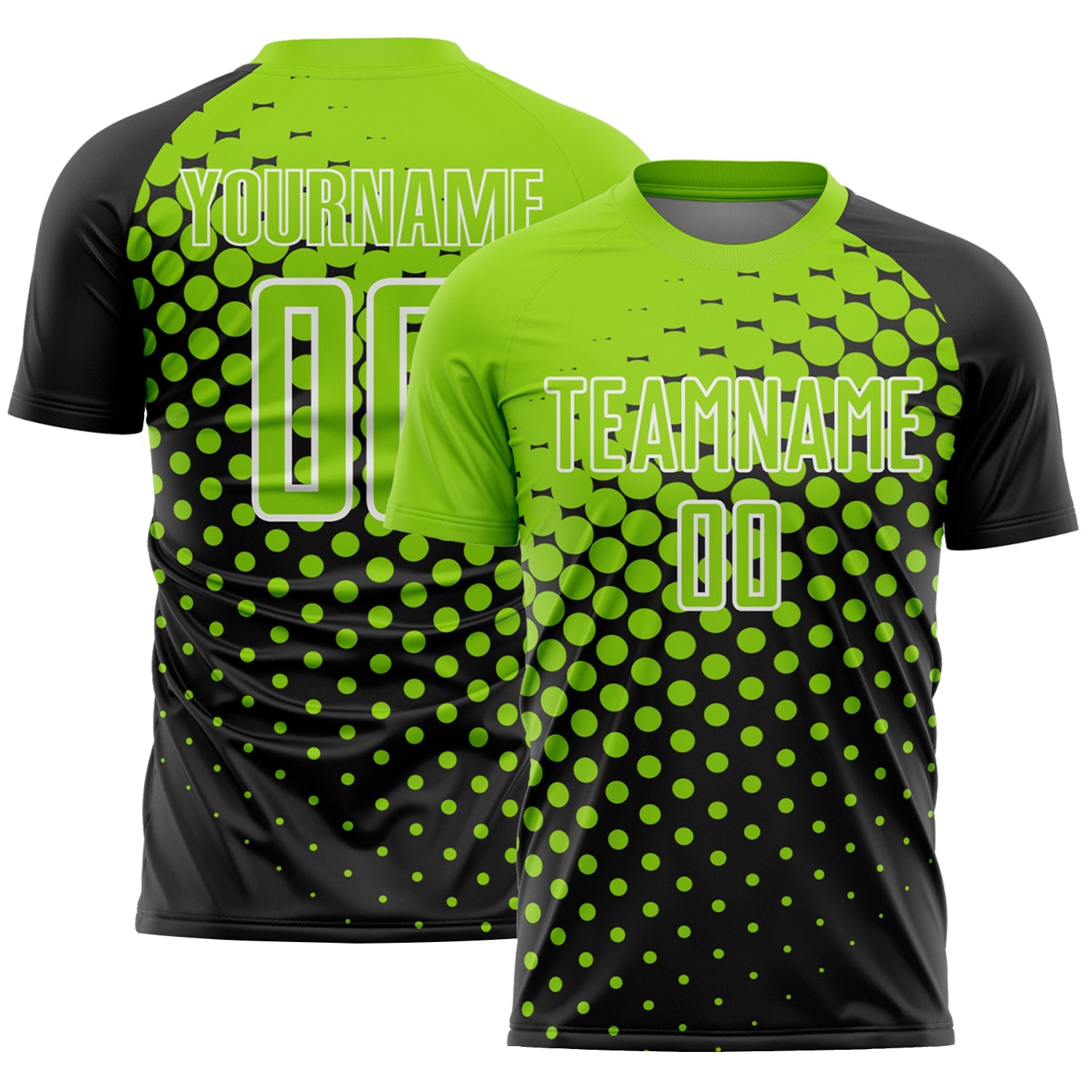Custom Black Neon Green-White Modern Polka Dot Sublimation Soccer Uniform Jersey - Sky-Custom