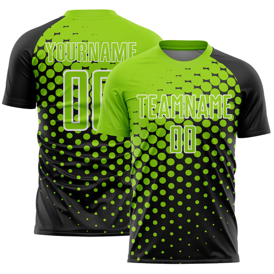Custom Black Neon Green-White Modern Polka Dot Sublimation Soccer Uniform Jersey - Sky-Custom