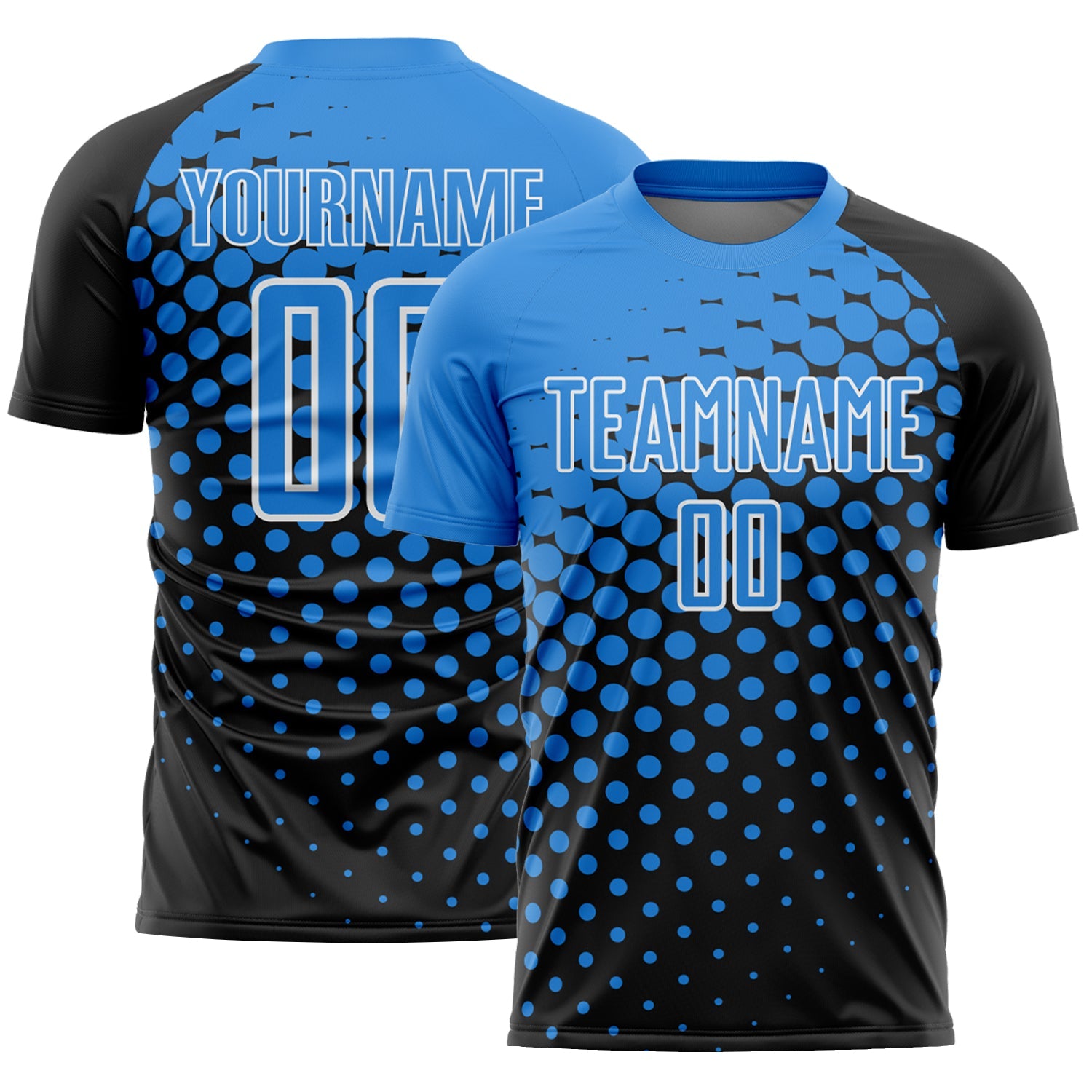 Custom Black Powder Blue-White Modern Polka Dot Sublimation Soccer Uniform Jersey - Sky-Custom