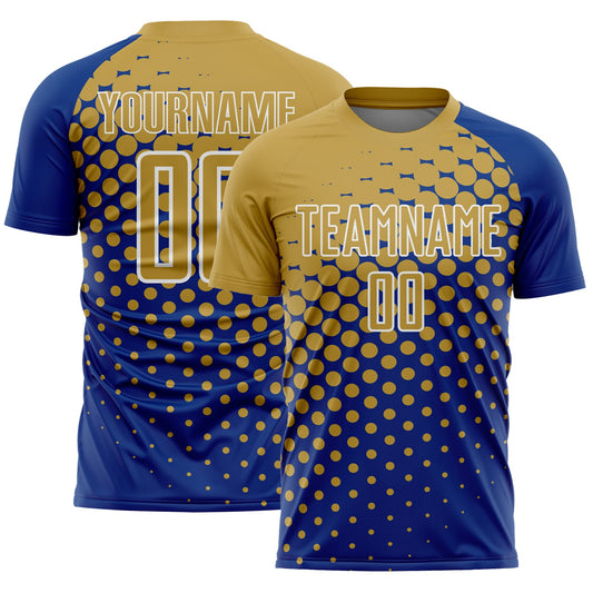 Custom Royal Old Gold-White Modern Polka Dot Sublimation Soccer Uniform Jersey - Sky-Custom