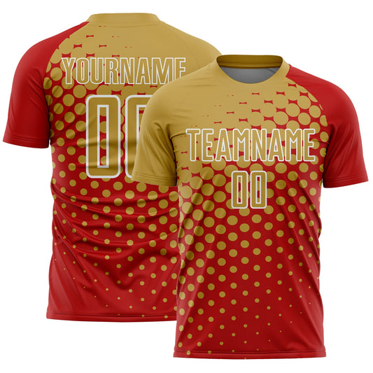 Custom Red Old Gold-White Modern Polka Dot Sublimation Soccer Uniform Jersey - Sky-Custom
