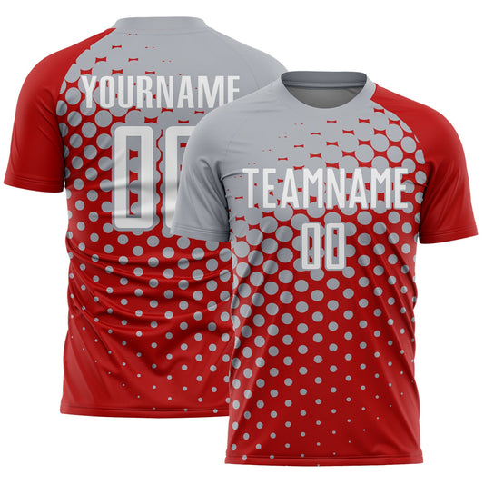 Custom Red White-Gray Modern Polka Dot Sublimation Soccer Uniform Jersey - Sky-Custom