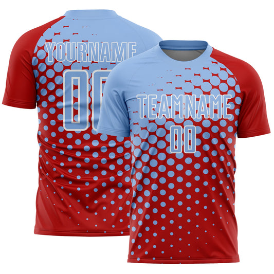 Custom Red Light Blue-White Modern Polka Dot Sublimation Soccer Uniform Jersey - Sky-Custom