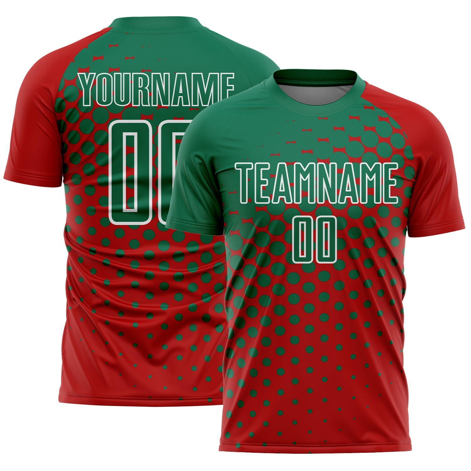 Custom Red Kelly Green-White Modern Polka Dot Sublimation Soccer Uniform Jersey - Sky-Custom