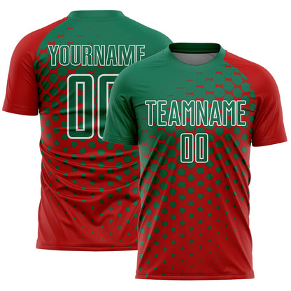 Custom Red Kelly Green-White Modern Polka Dot Sublimation Soccer Uniform Jersey - Sky-Custom