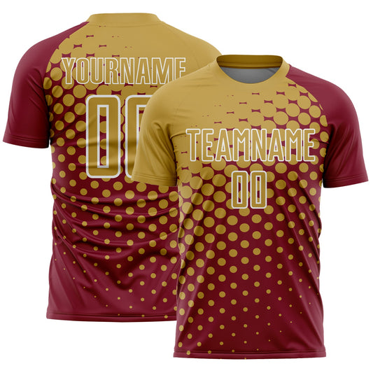 Custom Crimson Old Gold-White Modern Polka Dot Sublimation Soccer Uniform Jersey - Sky-Custom